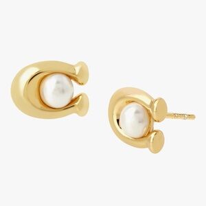 Coach Gold and Pearl Stud Earrings - New